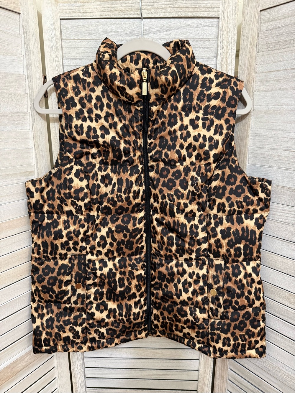 Charter Club Women’s Leopard Print Puffer Vest - Brown and Black
